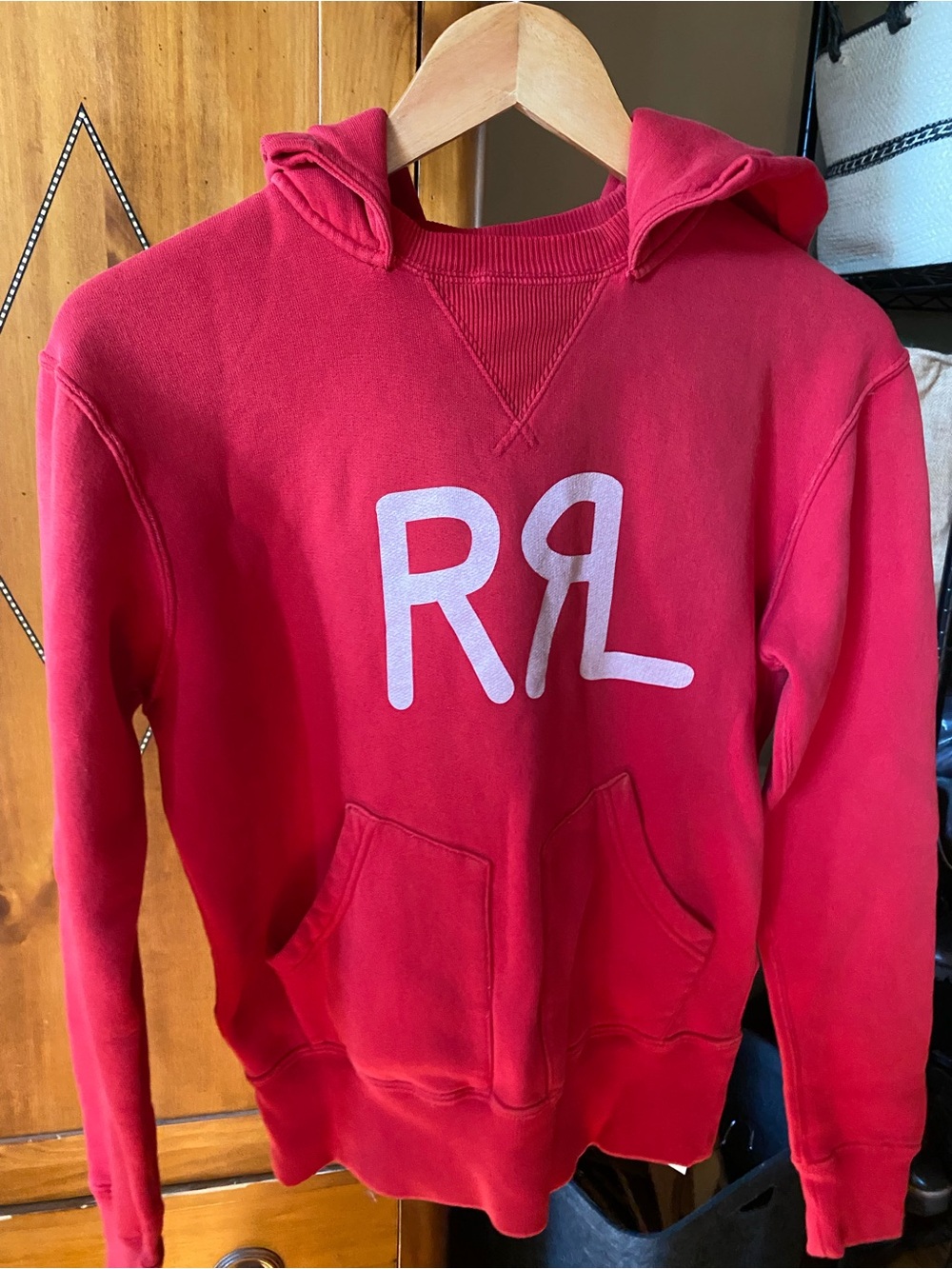 RRL Ralph Lauren Double RL Logo Pullover Hoodie Red XS
